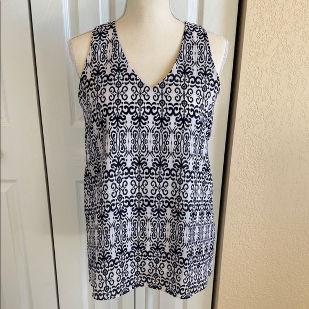 Willi Smith Navy and White Patterned Tank Top